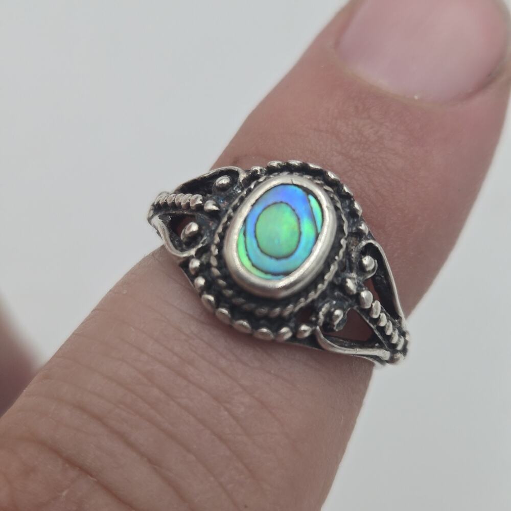 Vtg Modena Italy Sterling Silver Abalone Shell Ring Paua Shell size 5.5 boho